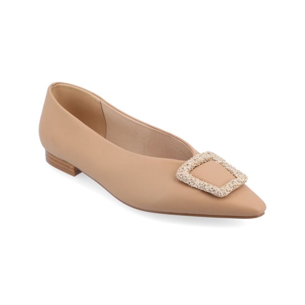 JOURNEE COLLECTION Womens Beige Elowen Pointy Toe Slip On Ballet Flats 8